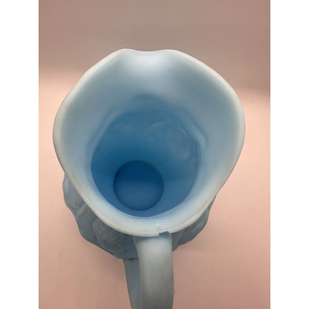 Vintage Fenton Blue‎ Satin Glass Water Lily Pattern Pitcher